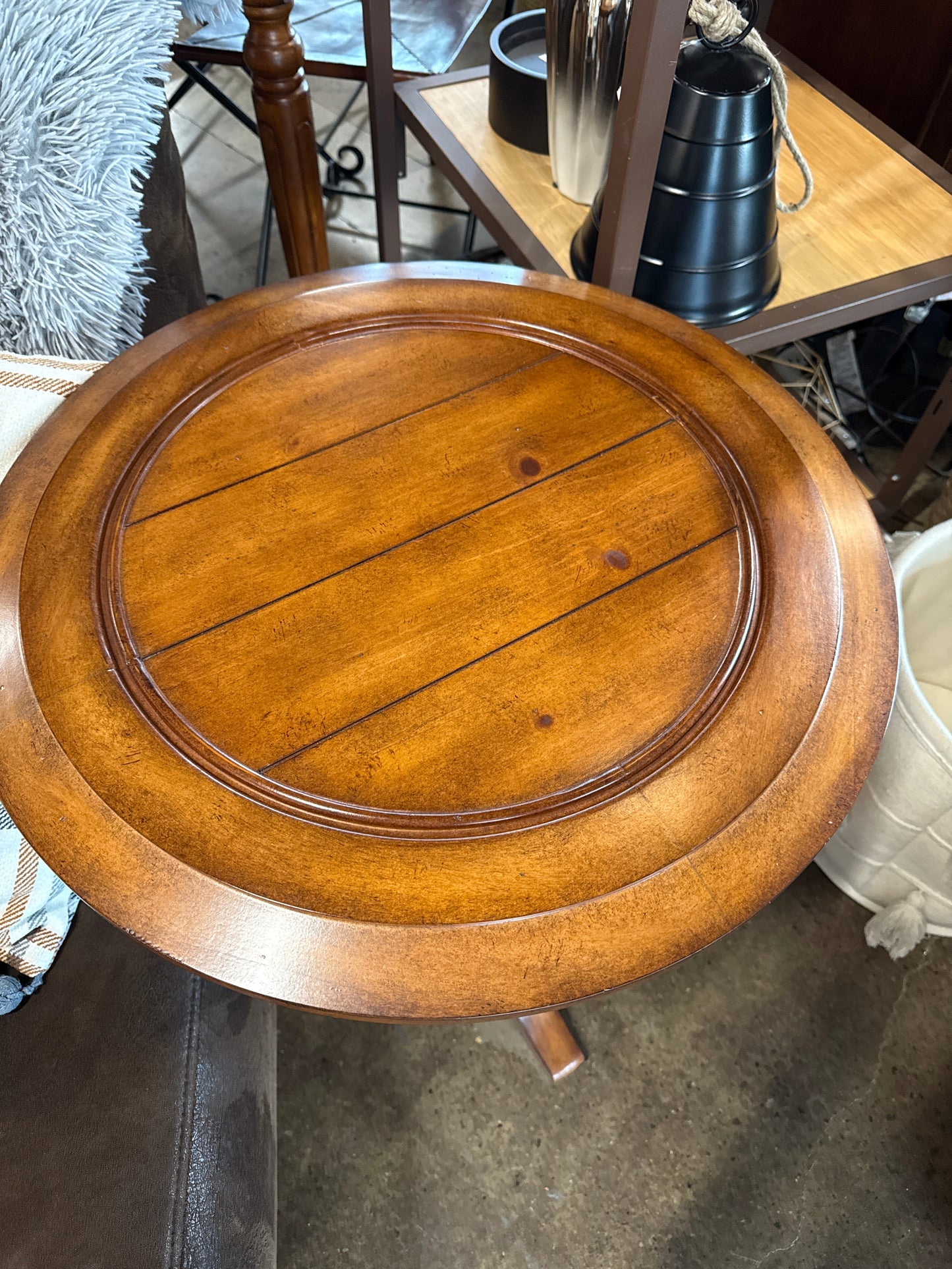 Wood Pedestal Round Accent Table