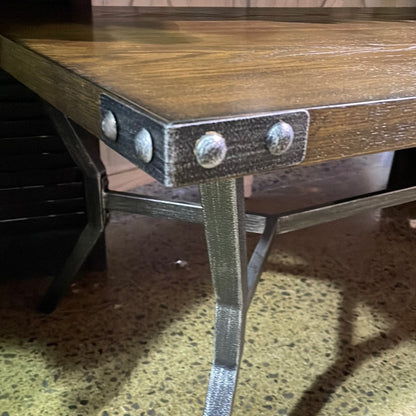 Wood top metal trim coffee table