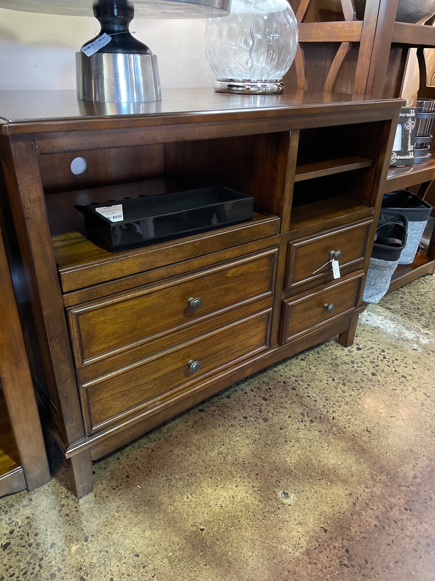 Wooden desk w/ 2 bookcases and credenza