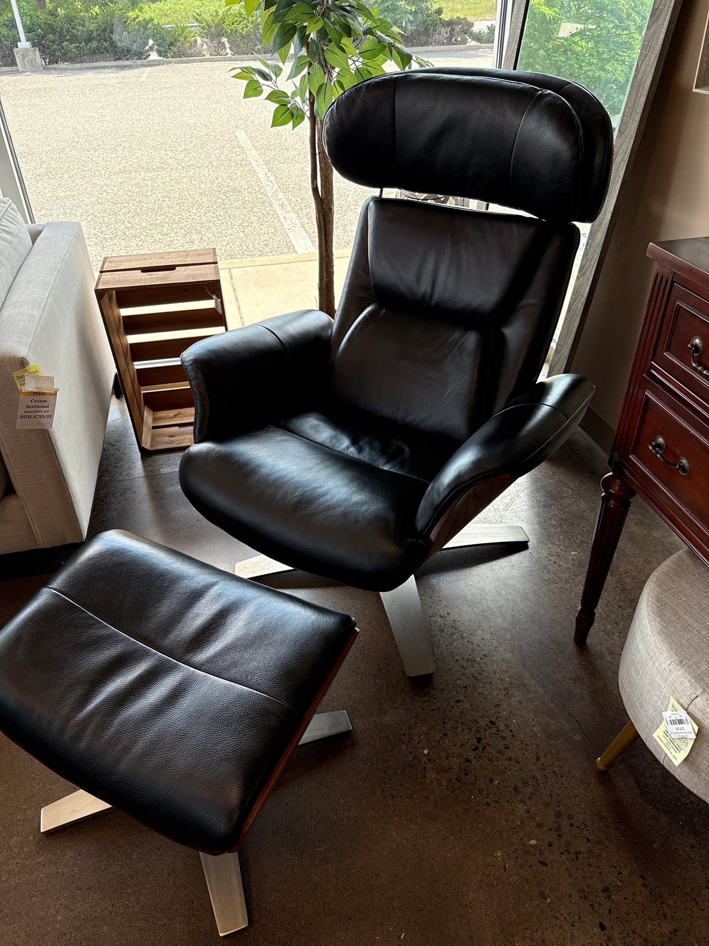 Swivel Leather Recliner and Ottoman