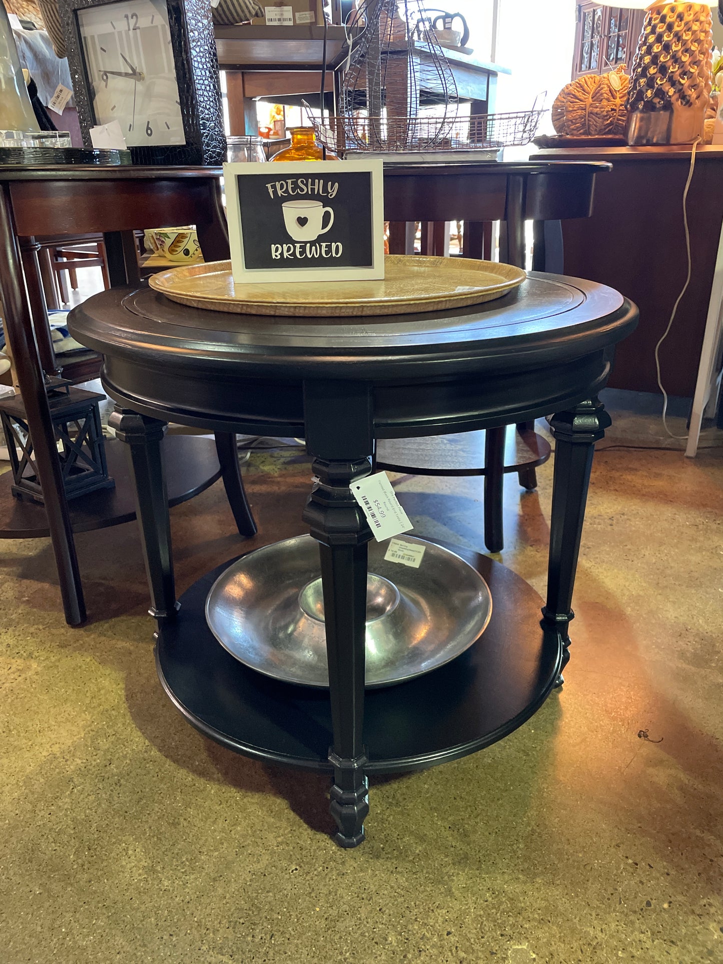 Painted Black Round End Table