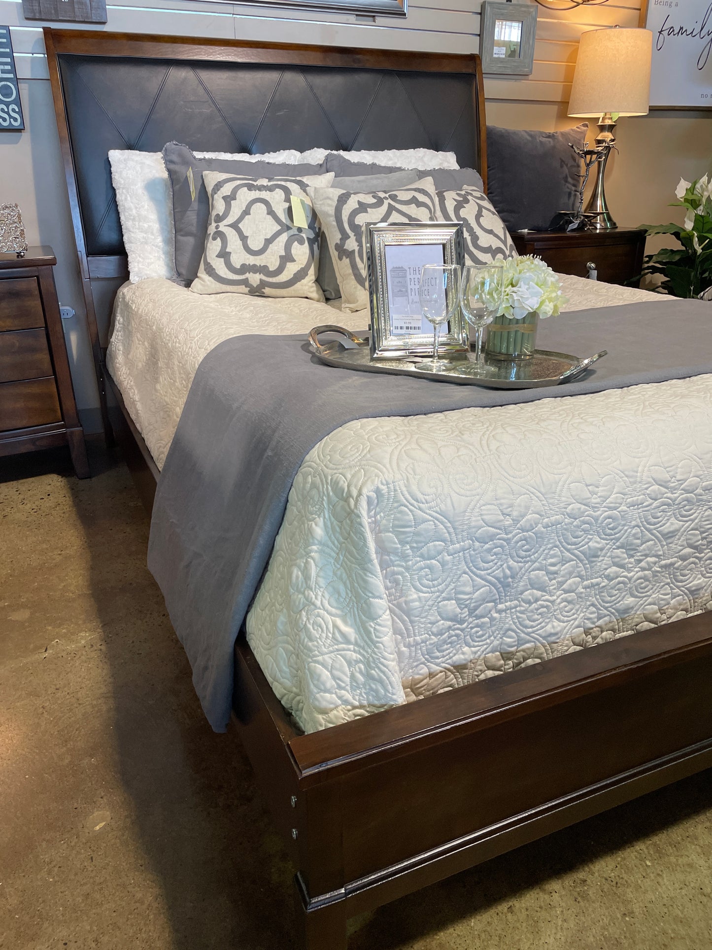 Queen Bed Set: frame,2 nightstands, tall chest, dresser