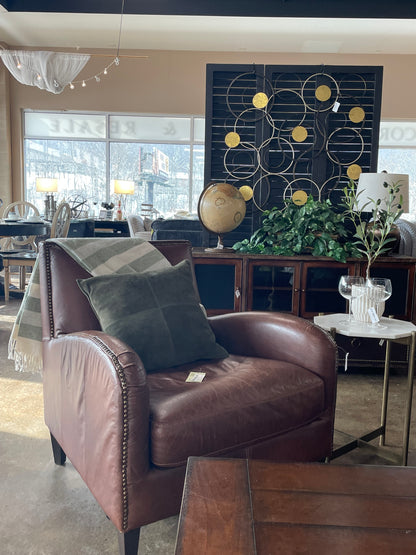 Brown Leather Chair with Nailhead Trim