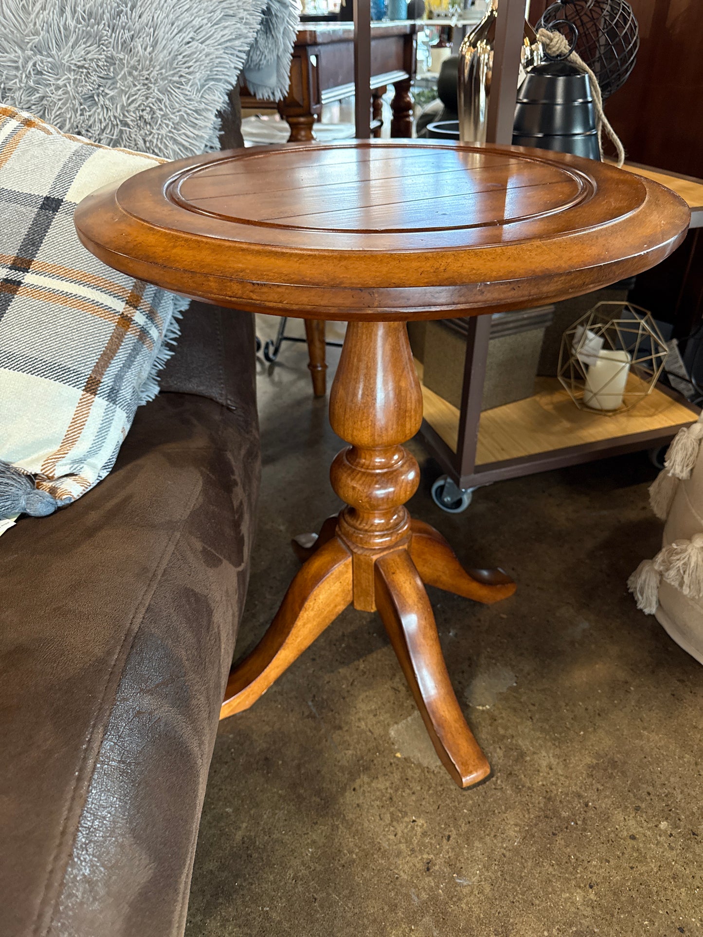 Wood Pedestal Round Accent Table