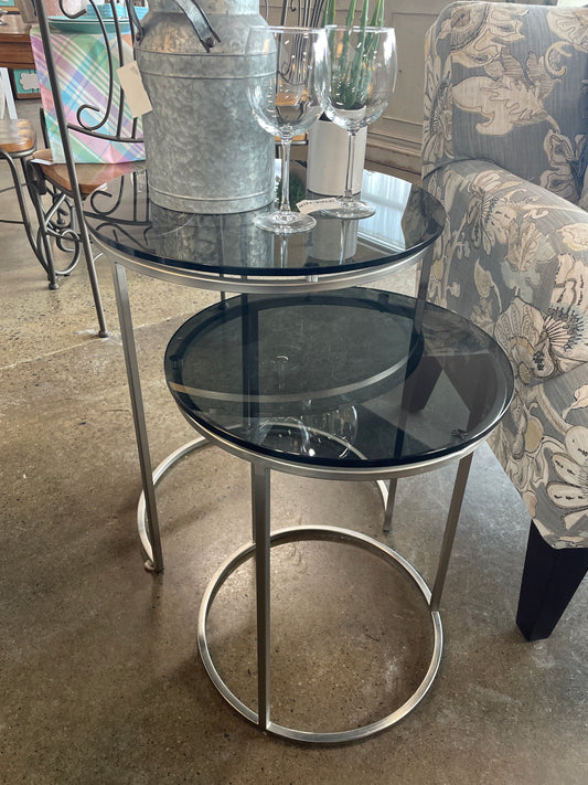 Glass topped metal legs nesting tables