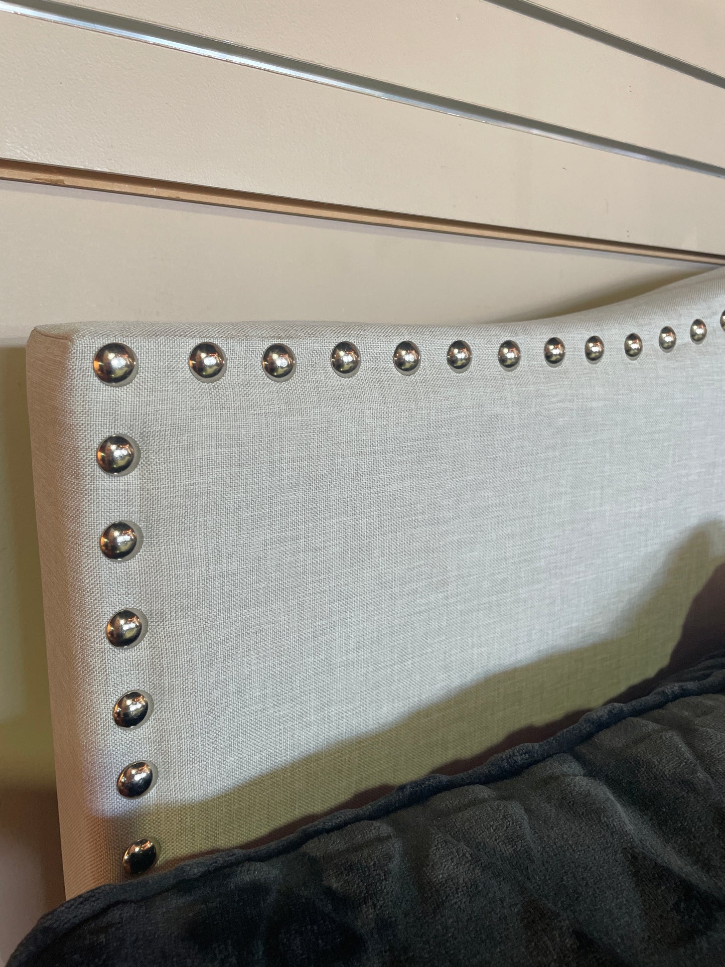 Queen Grey Upholstered Headboard/Frame