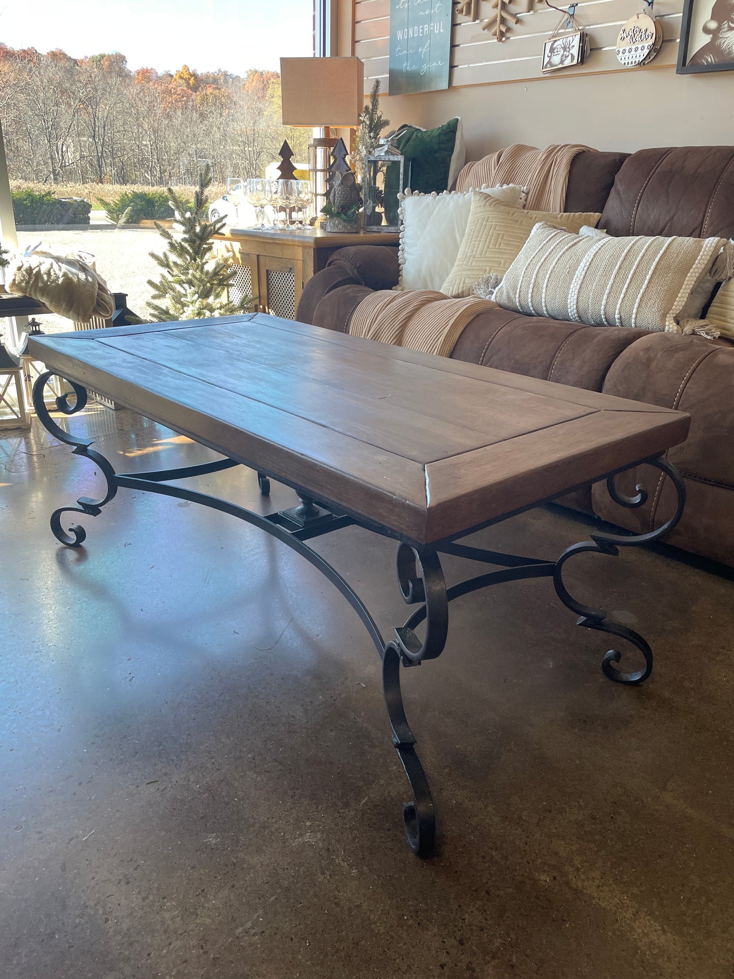 Dark Wood Coffee Table with Metal Legs