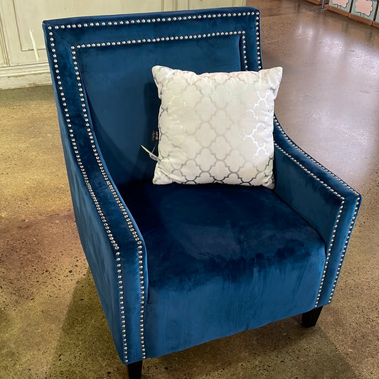 Teal Velvet Nailhead Trim Accent Chair