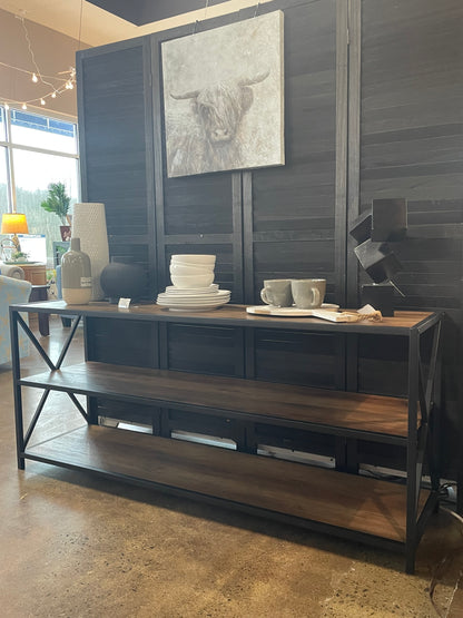Dark Walnut Metal 3 Shelf Unit-NEW FROM MODEL HOME