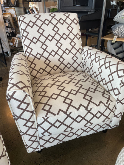 Cream accent chair with geo pattern
