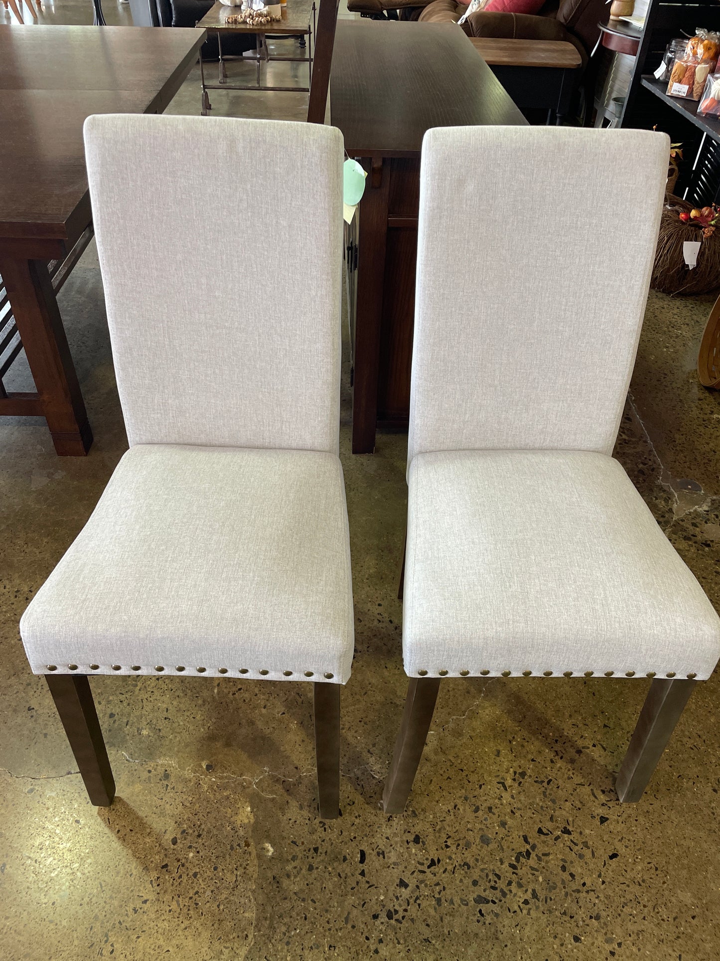 PAIR Lt Gray Upholstered Parsons Chair with Nail Head Trim