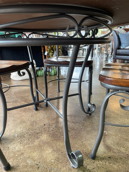 Round Wood/Metal Table w/4 chairs