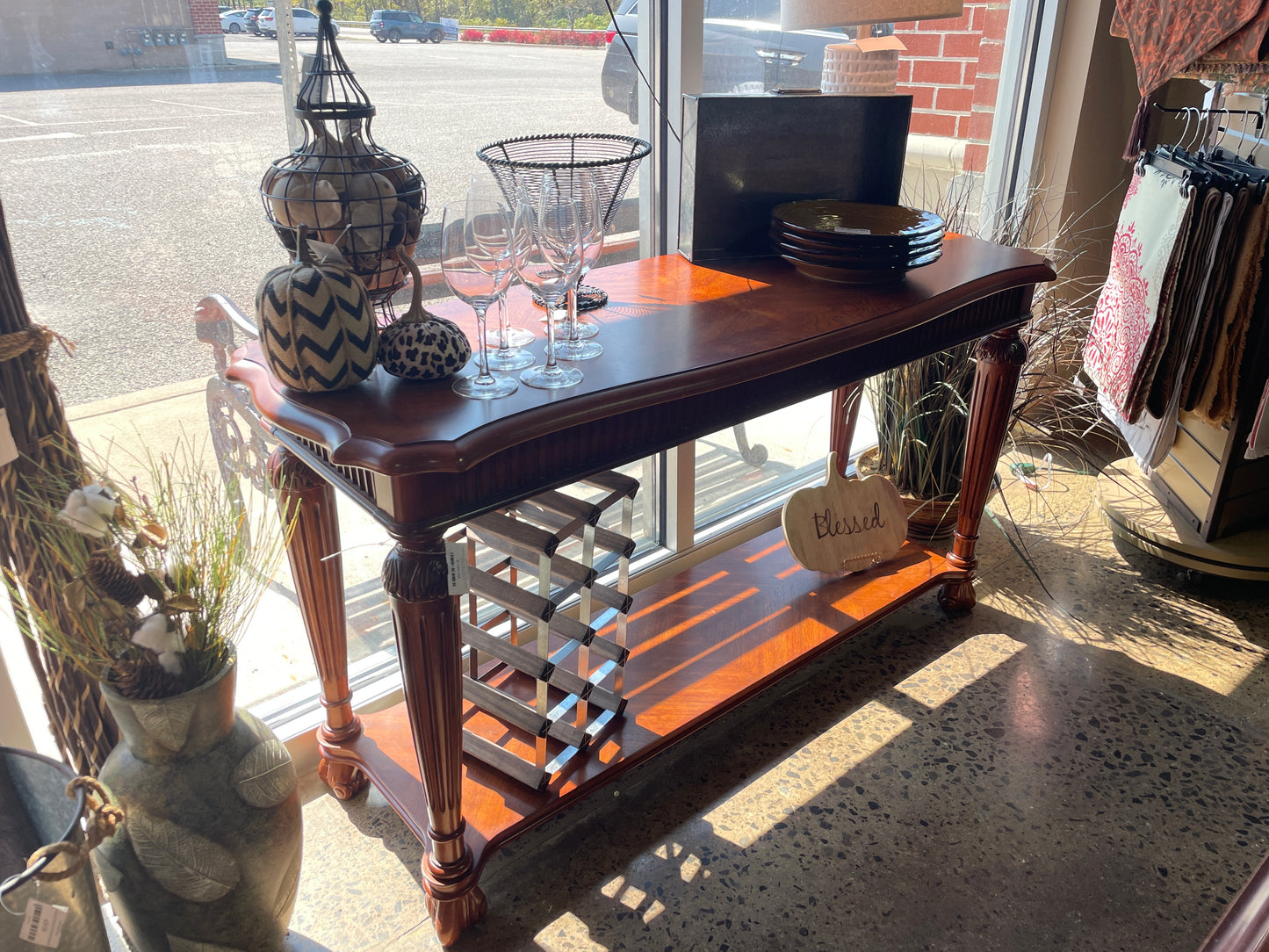 Inlay Wooden Sofa Table with Shelf