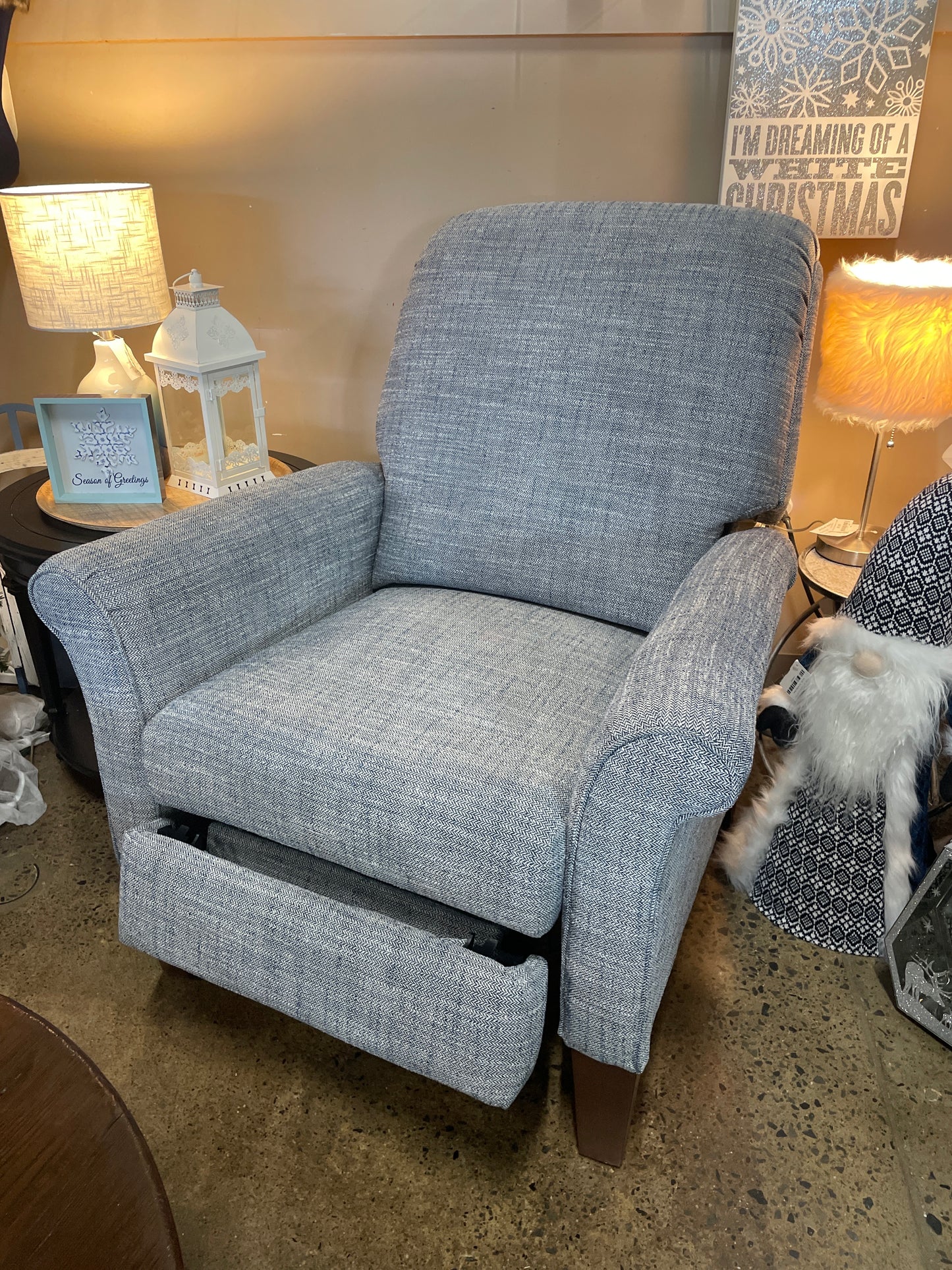 LazyBoy Blue/White Push Back Recliner