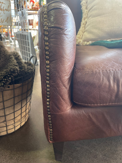 Brown Leather Chair with Nailhead Trim