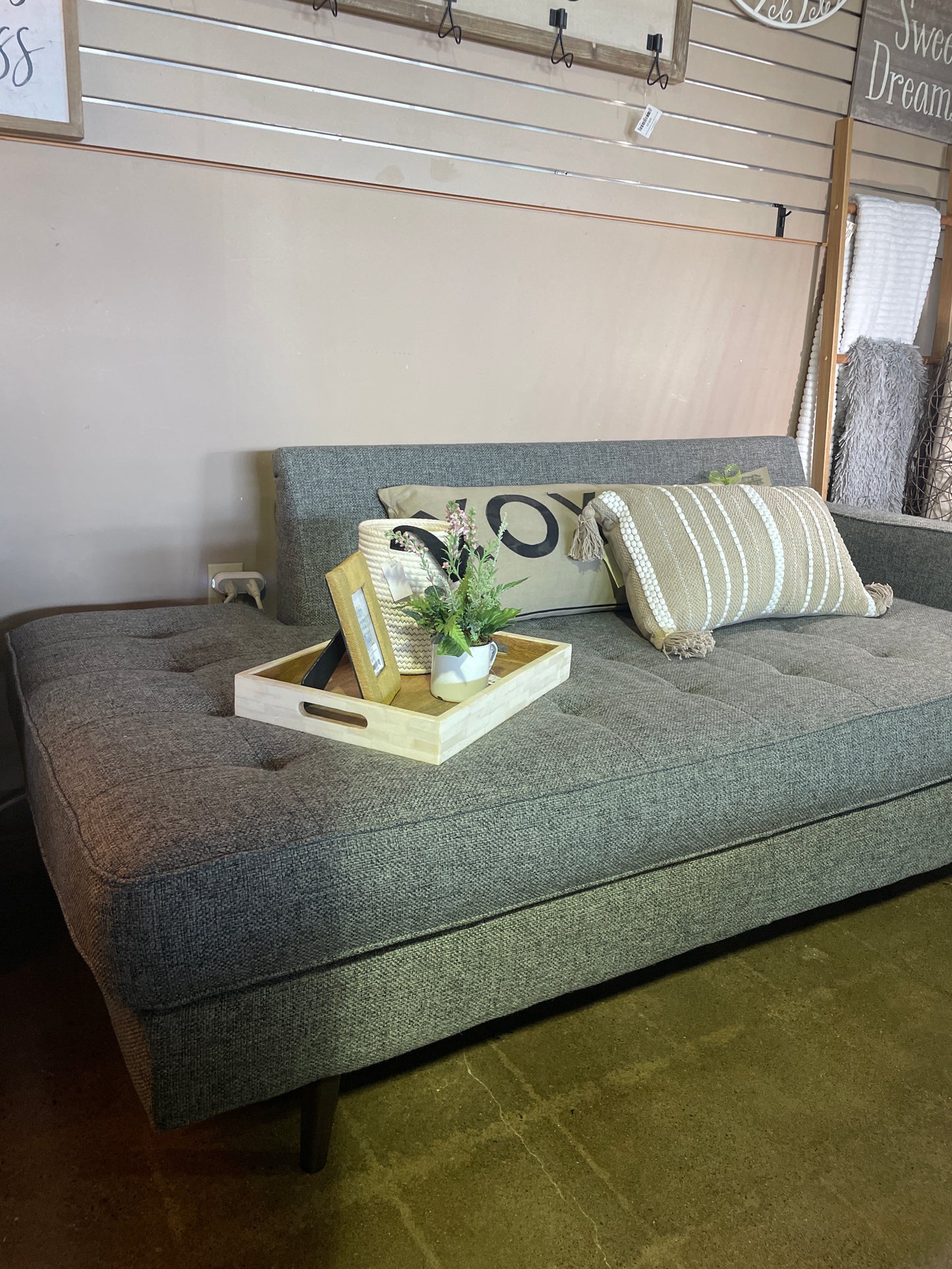 Grey Tweed Chaise Sofa