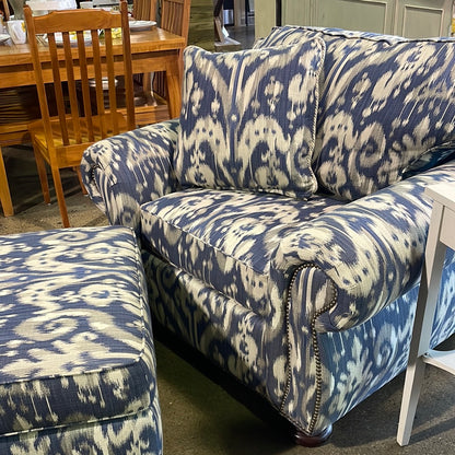 Blue and White Chair w/ ottoman