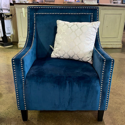 Teal Velvet Nailhead Trim Accent Chair