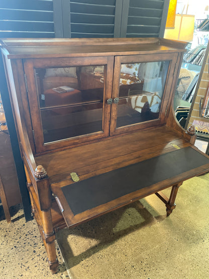 Rustic Cherry Leather Tooled Drop Down Desk