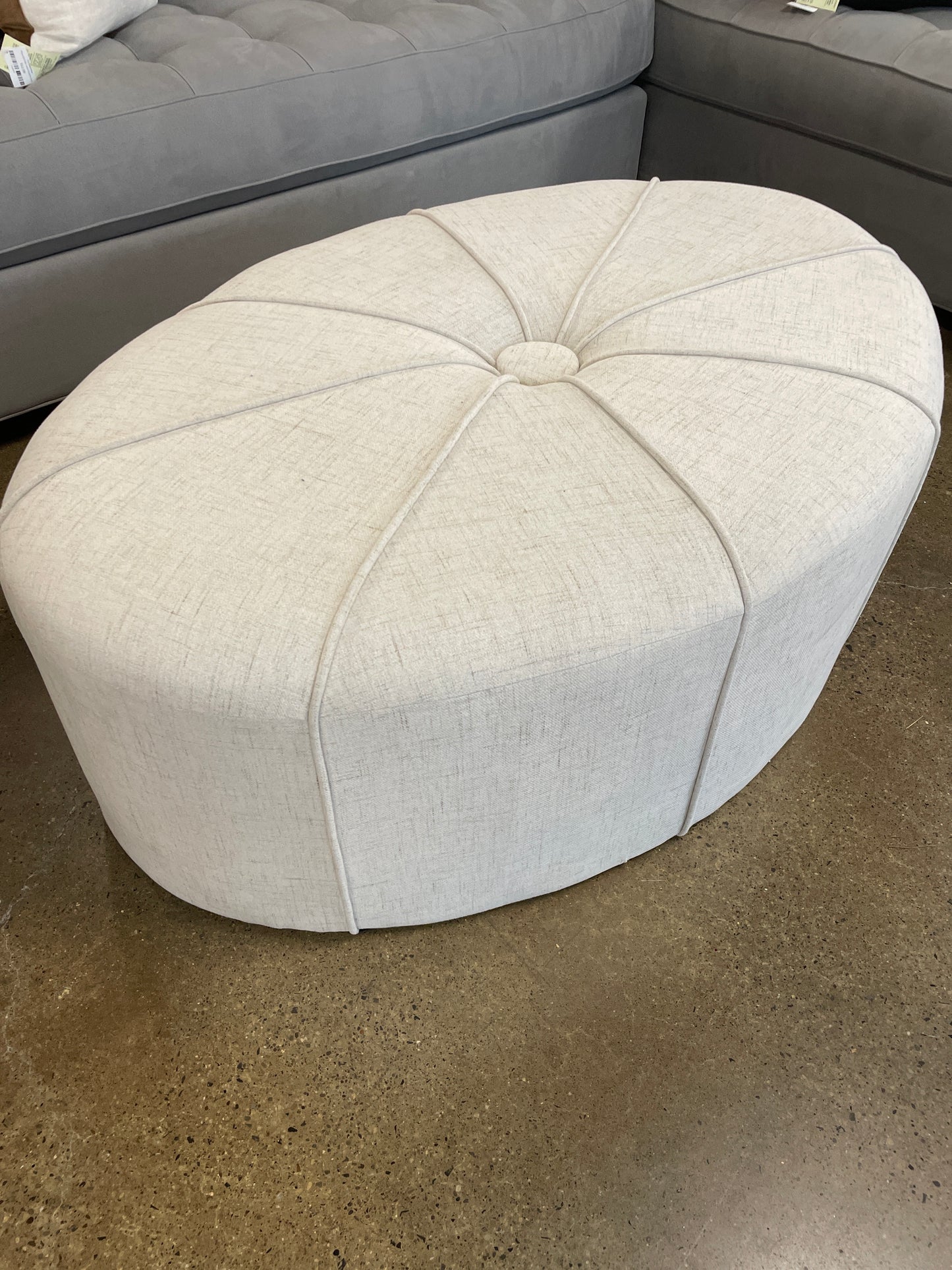 Cream Oval Ottoman w/ Button-MODEL HOME