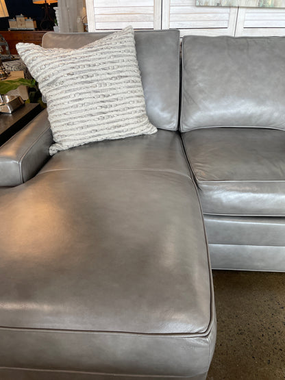 Grey Leather Sofa with Chaise