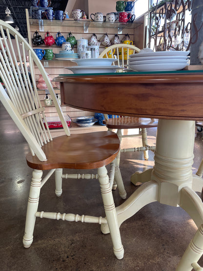 2 Tone Cream and Wood Round Kitchen Dining Set