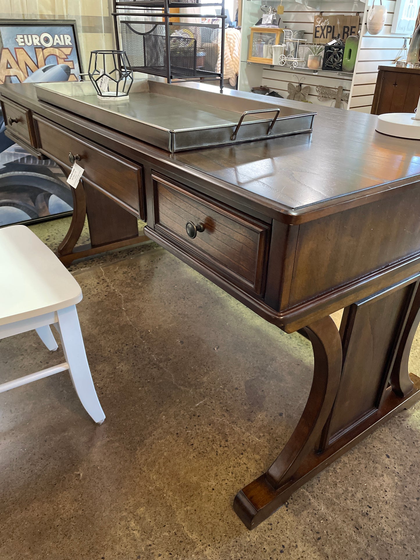 Wooden desk w/ 2 bookcases and credenza