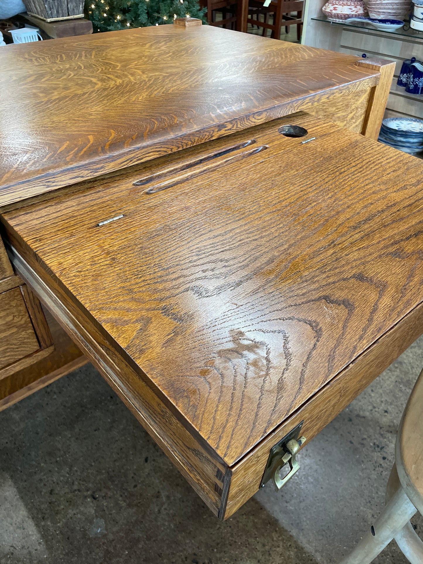 Vintage Oak Desk with gold pulls