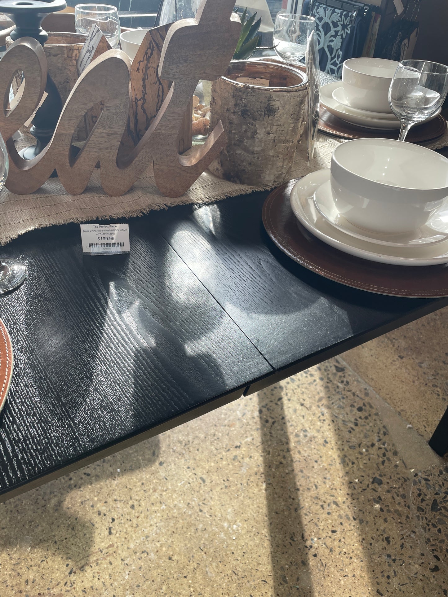 Black Dining Table w/leaf -MODEL HOME