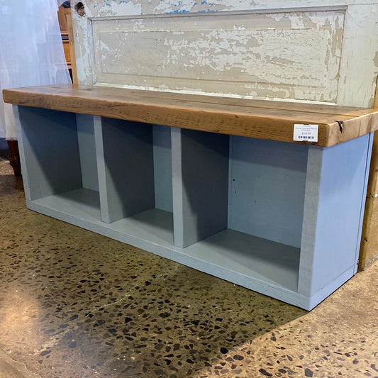 Grey Cubby Storage Bench/Wood Top