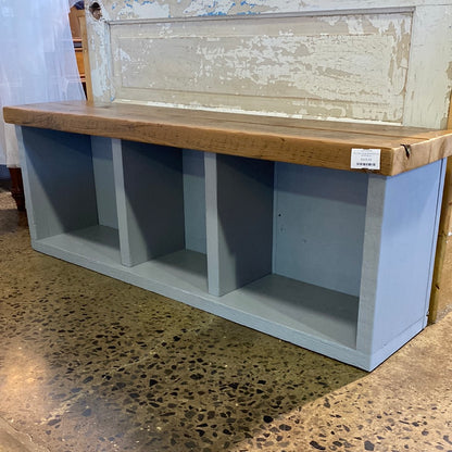 Grey Cubby Storage Bench/Wood Top