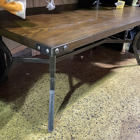 Wood top metal trim coffee table