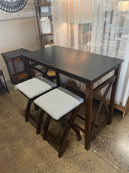 Painted Black Top Table with 2 Stools