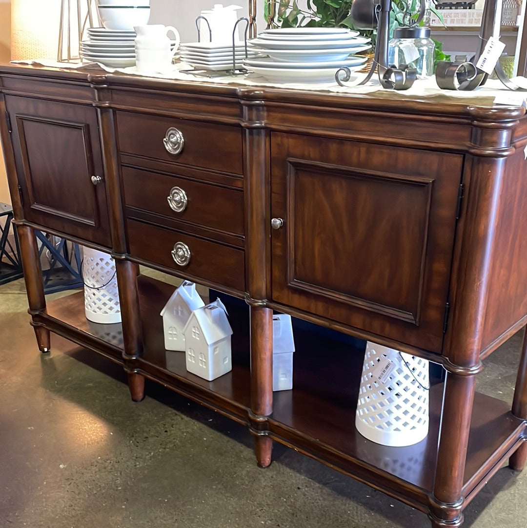 Dark wood buffet w/ silver pulls