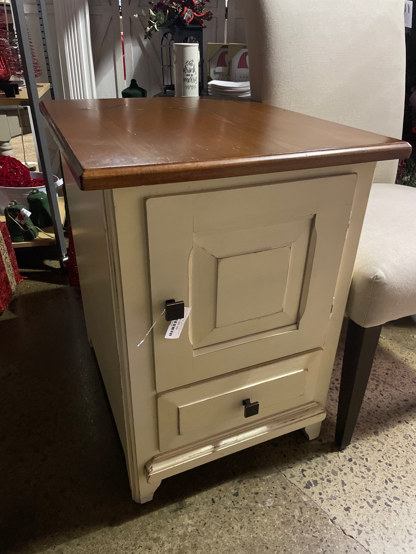 Wood Top/Cream End Table