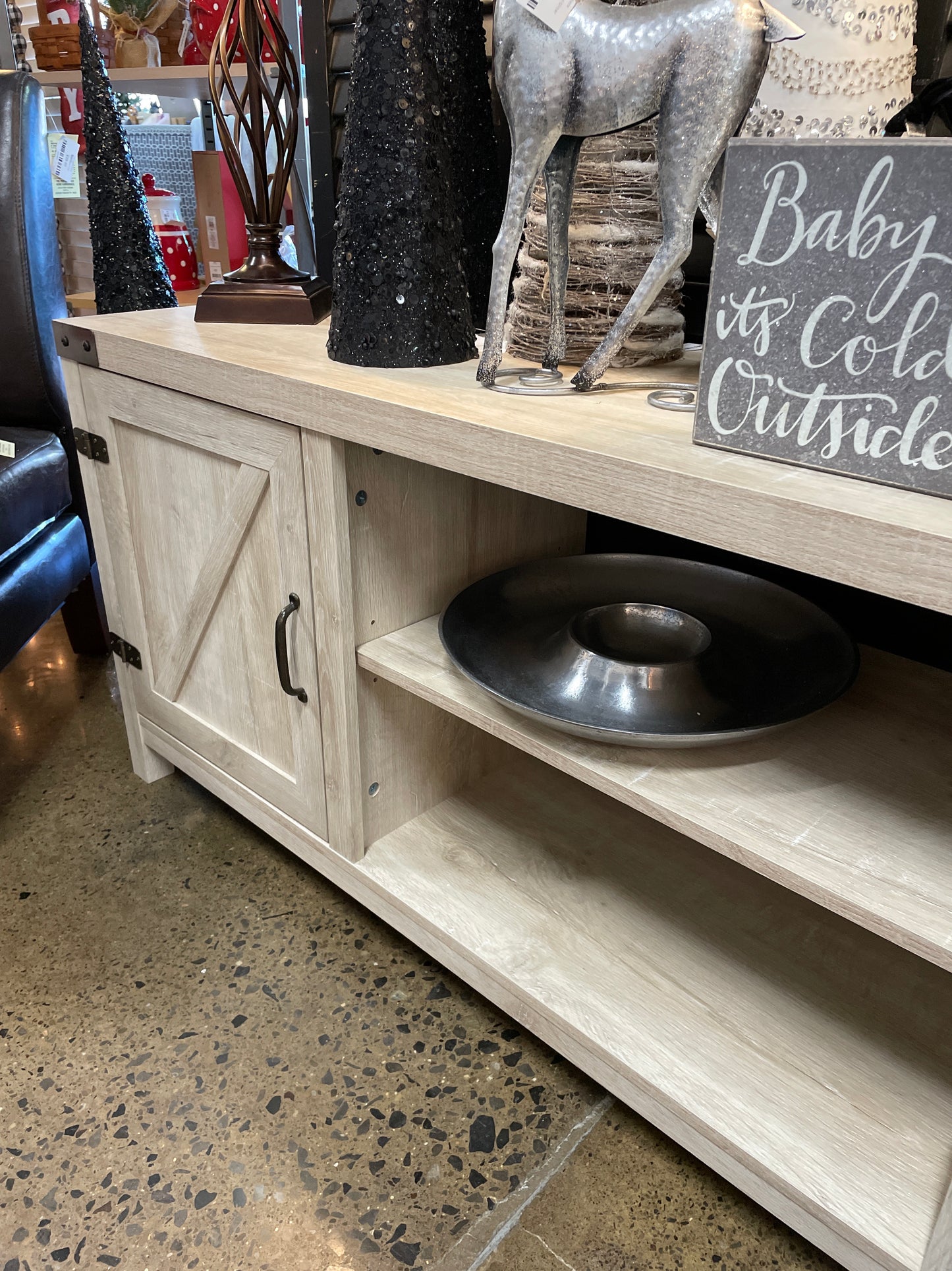 White washed farmhouse tv stand