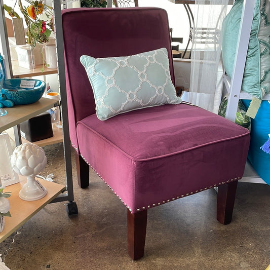 Purple slipper chair with nailhead trim