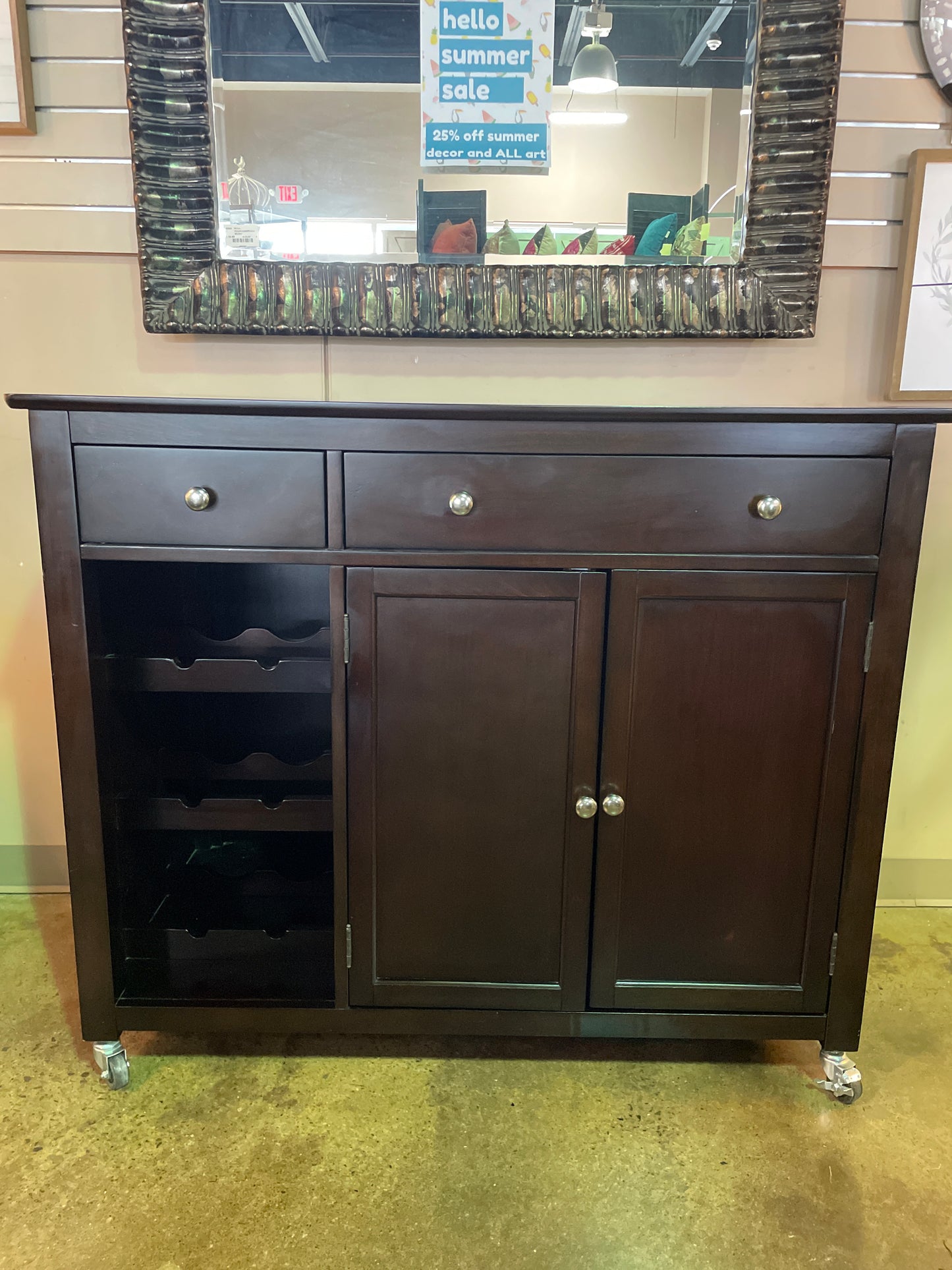 Espresso Wood Island Cabinet with Casters