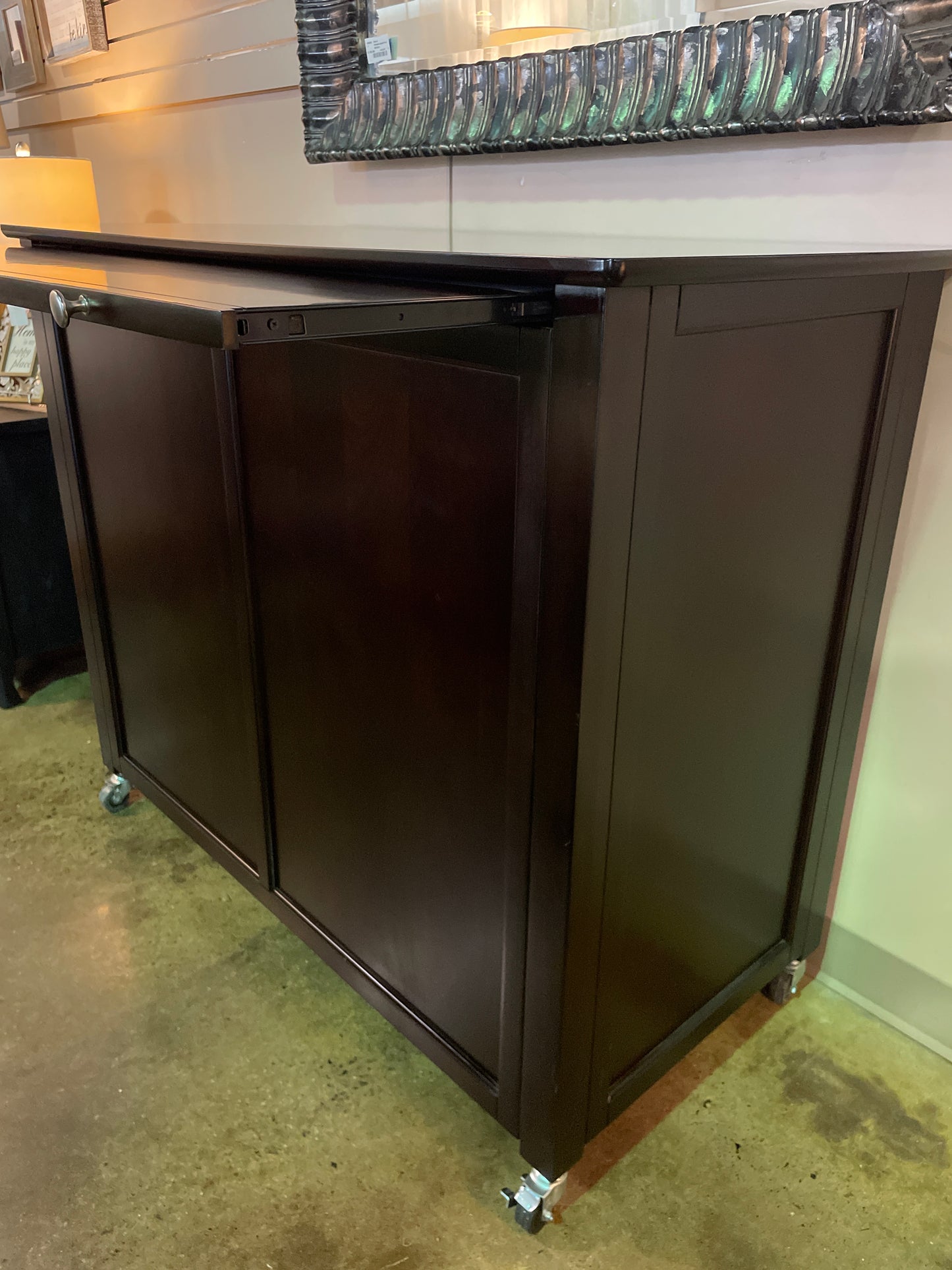 Espresso Wood Island Cabinet with Casters