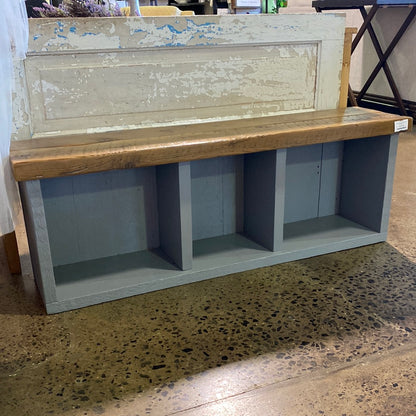 Grey Cubby Storage Bench/Wood Top