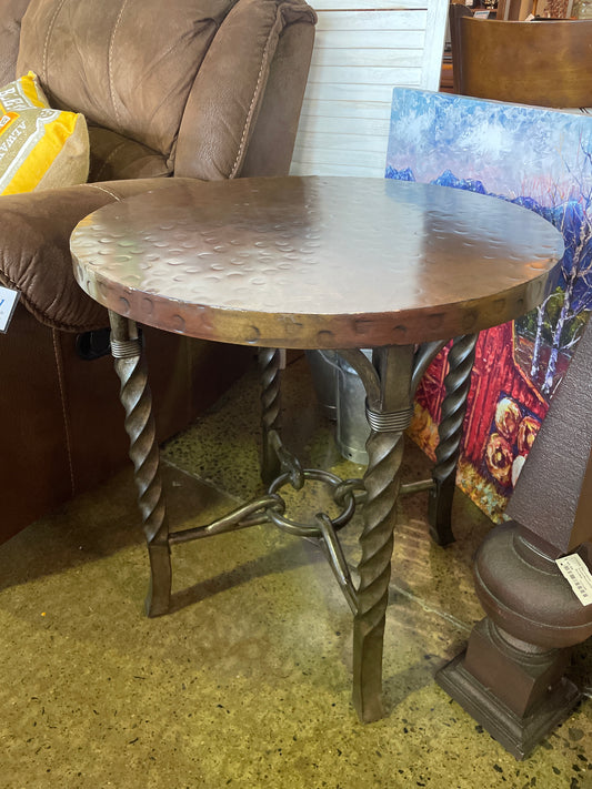 Hammered Metal Top End Table