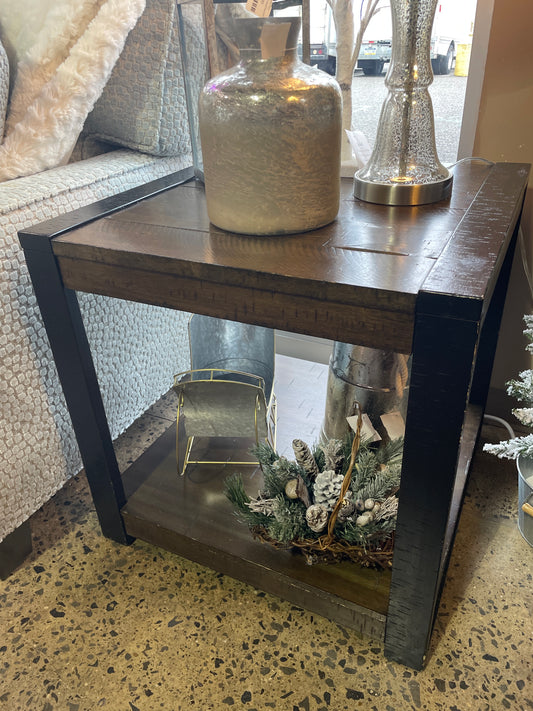 End Table with metal sides