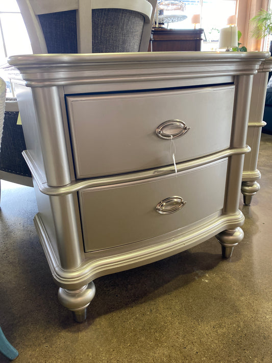 Silver Night Stands w/ Silver Pulls (pair)