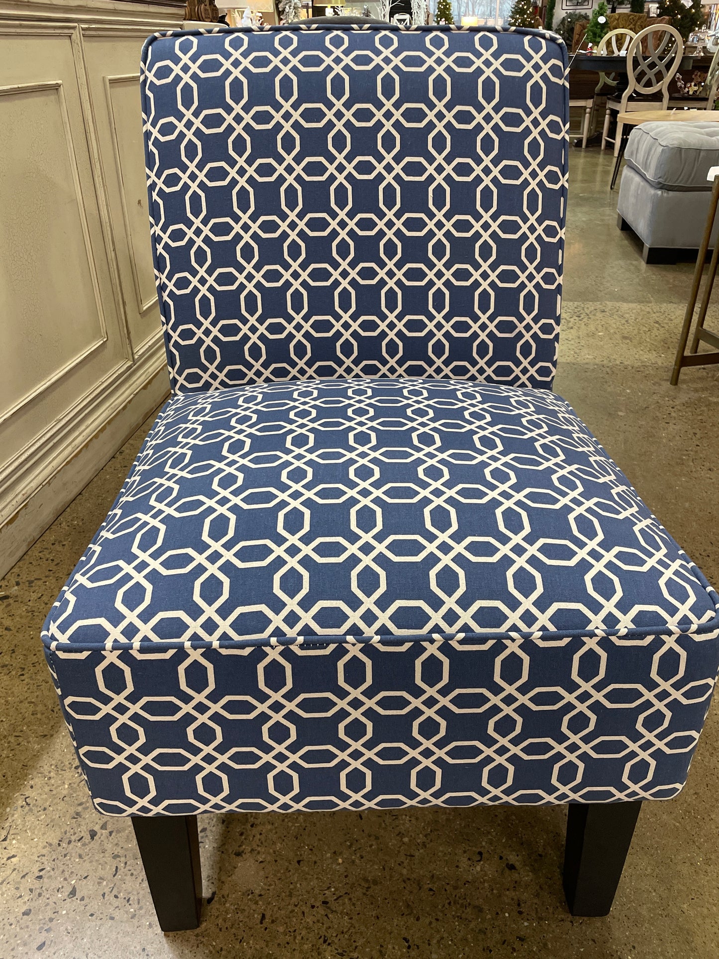 Slipper Chair Blue & White Geometric 21x28x33.5