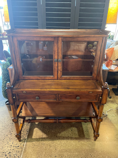 Rustic Cherry Leather Tooled Drop Down Desk