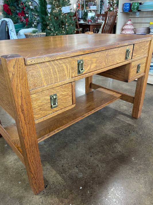 Vintage Oak Desk with gold pulls