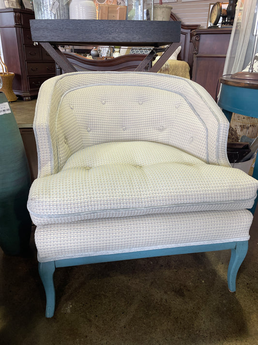 Cream and teal tufted accent chair