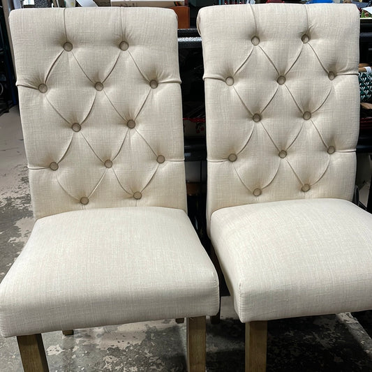 Cream Linen tufted dining chairs (2)