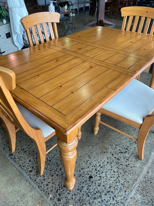 Rustic Pine Dining Set with 4 Chairs/12” leaf