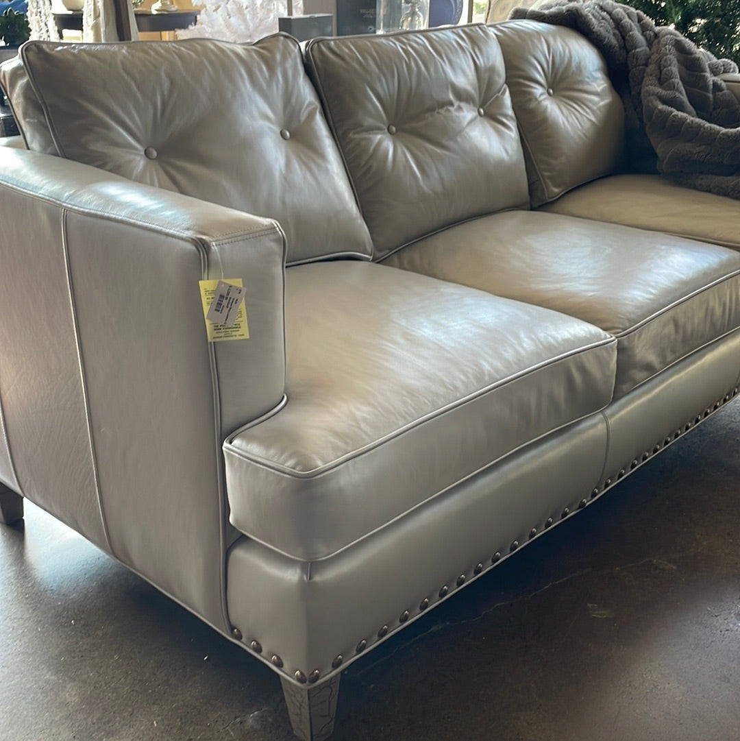 Arhaus Grey Leather Sofa
